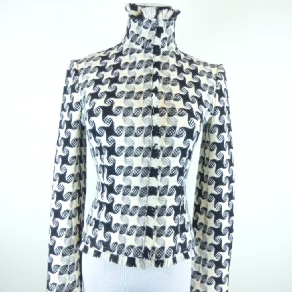 Iisli Jacket.Black White Houndstooth Check Plaid Wool Blend 2